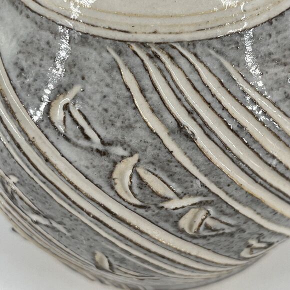 Vintage Stoneware Ceramic Studio Art Pottery Glazed Carved Bud Vase Signed - Picture 4 of 14